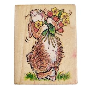 Vintage 1992 All Night Media 367E "Blissful Bunny" Wooden Rubber Stamp 2" x 1.5"